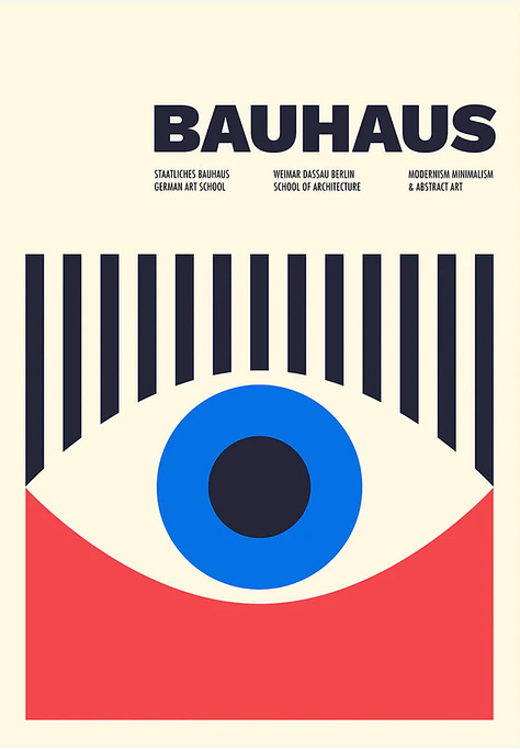 images of a bauhaus poster with lines and squares defining the measurements between objects and a screenshot of the final result in codepen