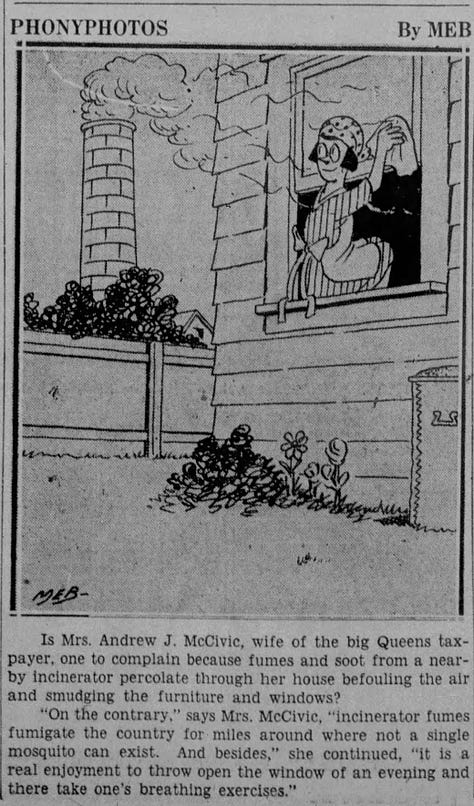 Images show a series of cartoons from the Brooklyn Daily Eagle featuring a civic worker named Andrew J. McCivic.