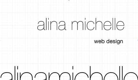 8 business cards that read "alina michelle web design alinamichelle.dev"