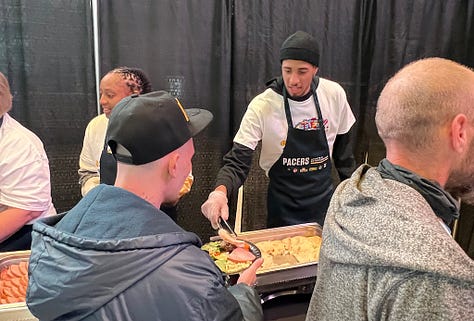 Pacers coaches, players, families and more helped serve individuals from local shelters.