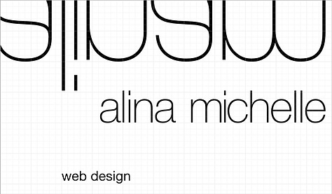 8 business cards that read "alina michelle web design alinamichelle.dev"