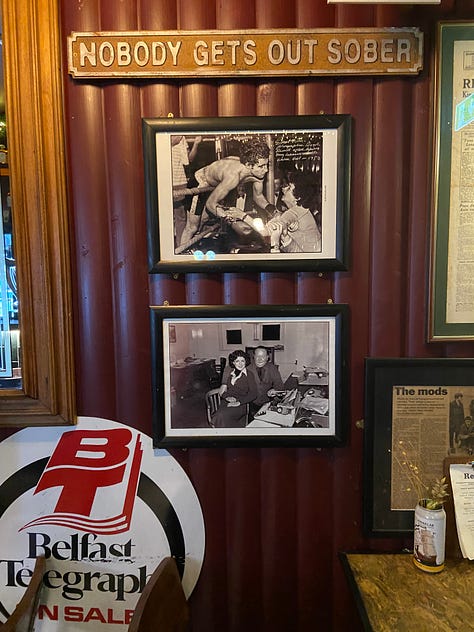 An Irish pub, interior, with news decor and playing cards.