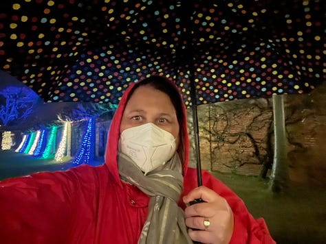 Images of friends and Christmas lights and rain