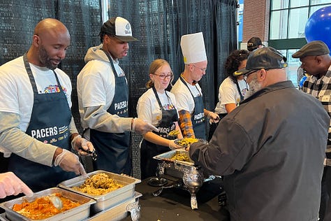 Pacers coaches, players, families and more helped serve individuals from local shelters.