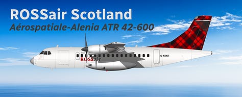 The current ROSSair Scotland fleet: 1) Aria T42 Transonic, 2) Aria T102 Transonic, 3) Aria V42 eVTOL, 4) Aria V42qc eVTOL Combi, 5) Aria V12c eVTOL Combi Air Ambulance, 6) ATR 42, 7) ATR 72, 8) Britten-Norman Islander, 9) de Havilland DHC-6 Twin Otter.