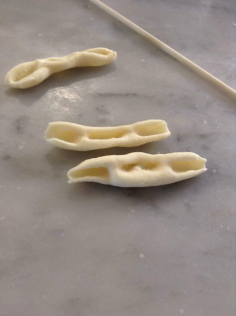 homemade lolli pasta, fresh fava beans, pecorino cheese