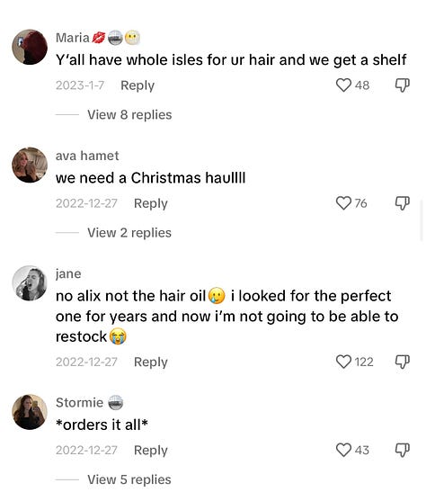 comments on Alix Earle's video on Mielle Organics