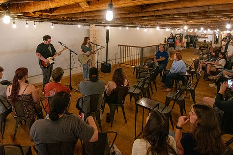 Music from Garry Walden and Tiny Joy in the loft at Iron Society Salon