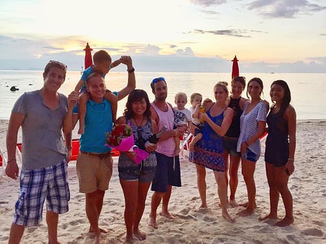 friends having fun on a tropical island koh phangan
