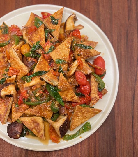 Spicy tomato tofu 3 ways