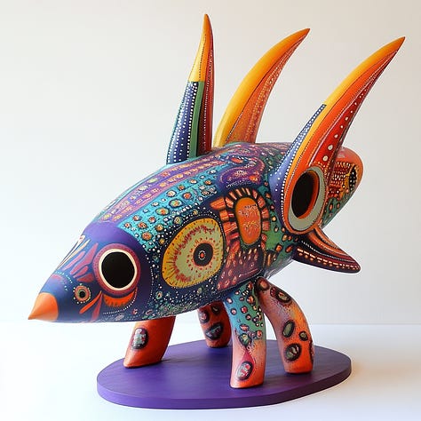 Gnome, palm tree, spaceship, alebrije in Midjourney