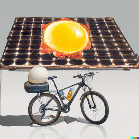 DALL-E riffing on solar panels, bikes, and omelettes.