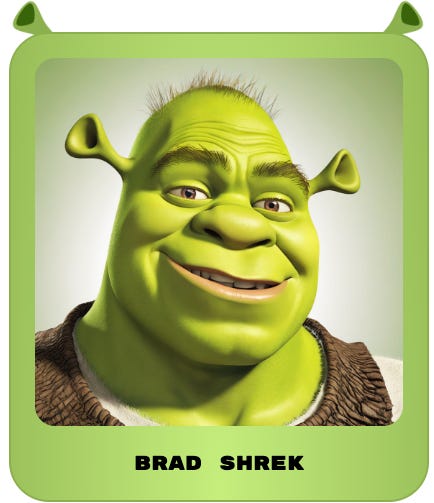 Brad Pitt, Adam Driver, and Zendaya as Shrek