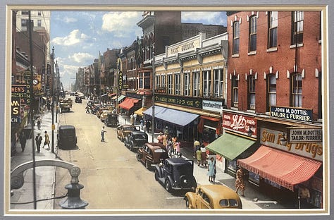 Carousel of images showing downtown Chester in the 1930s, Chester today, the soccer stadium development, and electric treatment plant.