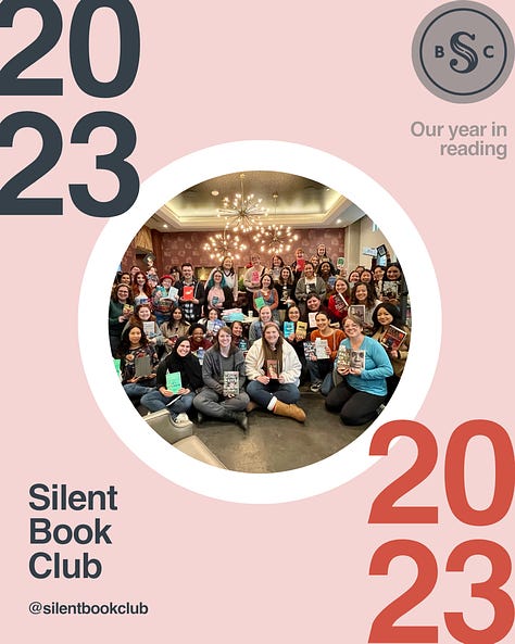 Collage of Silent Book Club highlights from 2023