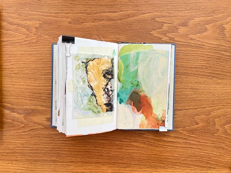 Mixed media sketchbook pages with abstract paintings