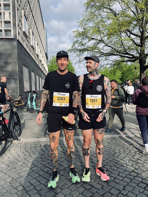 Various photos of the author running the Hannover Marathon