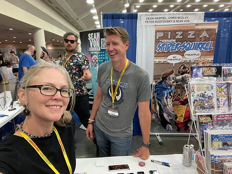 Pictures of Sean Von Gorman, Charlie McElvy, and Suzanne McElvy from Baltimore Comic-con 2023