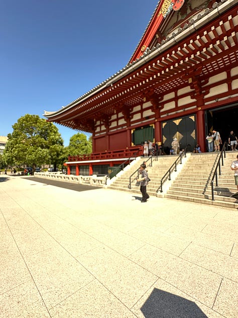 Pictures of soba, Tokyo citscapes, robots, Tokyo girls dressed in Maid outfits, my hand on LB's shoulder, Tokyo Tower, Robot greeters, two Issey Miyake mannequins, a cabinet of Japanese food supplies, and the side entrance of Sensoji Temple