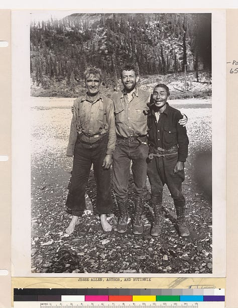 Black and white photos of Bob Marshall working in the wilderness during the 1930s