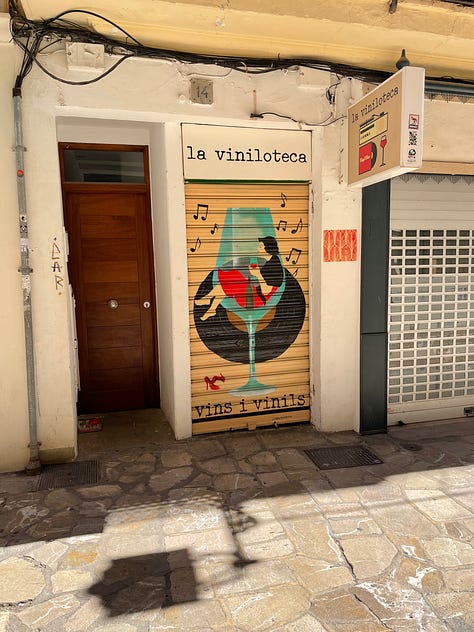 photos of la viniloteca, a natural wine and record shop in Palma, Mallorca, featuring natural wine and records