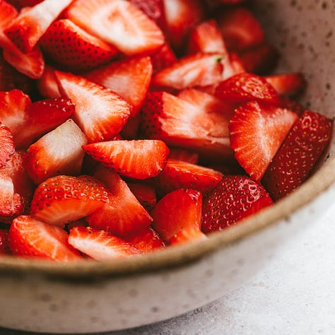 Keto strawberry rhubarb crisp in the making.