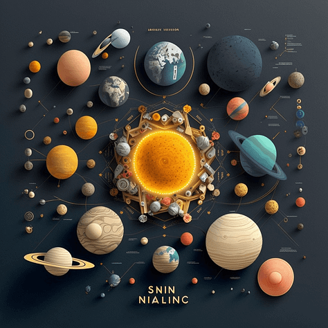 Knolling photography by Midjourney of Solar system | Landscape | Fire Department