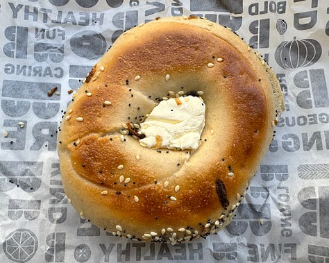Views of the everything bagel from B Bagel