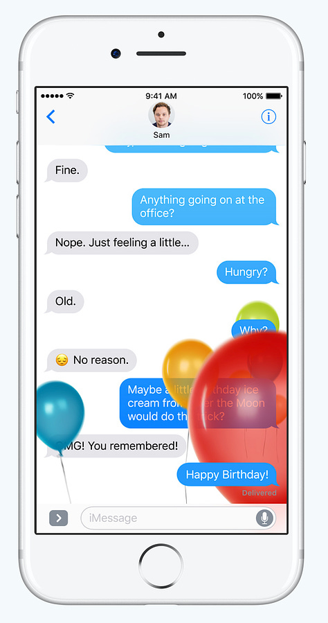 Marketing materials for iOS 10 featuring fake text messages
