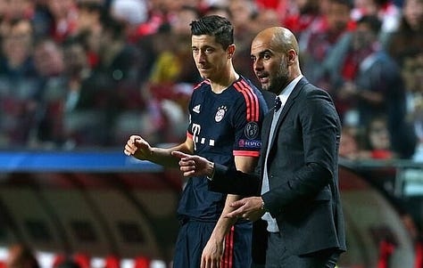 Pep Guardiola and some great players he has coached.