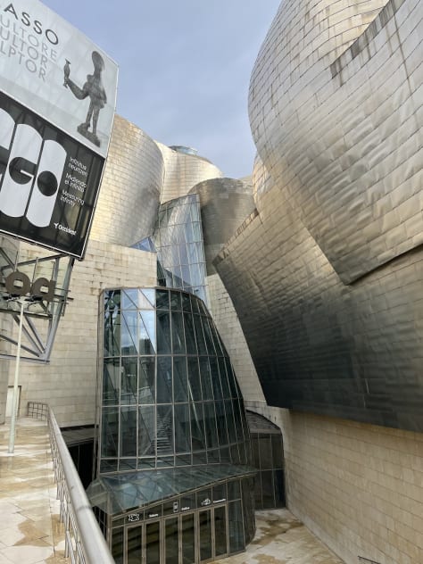 Bilbao from above, the Guggenheim entrance, Jeff Koons's "puppy"