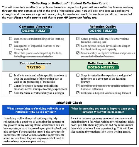 three different examples of completed student reflections