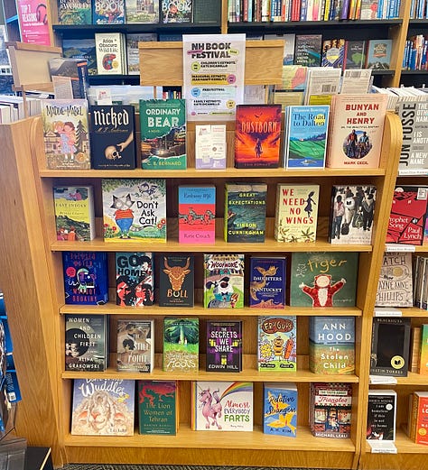 Books on display in Gibson's Bookstore. Authors will appear at the NH Book Festival.