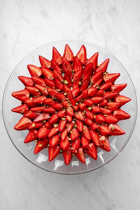 Fresh strawberry pistachio tart with pistachio praline and pistachio pastry cream