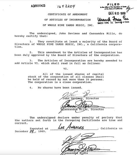 The initial initial filing paperwork shows John Davimos.. The amendment shows Cassandra Mills also.