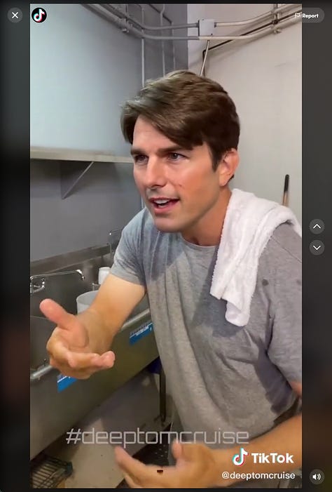 Ein Stunt mit dem Wischmopp: Dieses Deepfake von Tom Cruise hat auf TikTok in kürzester Zeit mehr Zuschauer verzeichnet als die Schweiz Einwohner hat. (Quelle: tiktok.com/@deeptomcruise/)