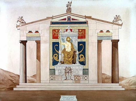 Reconstruction of the interior, altar and statue of temple of Asklēpiós  at Epidaurus 