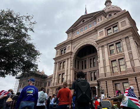 Photos showing crowds of protestors at the Austin, Texas state capitol on February 5. 2025