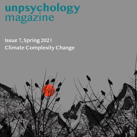 The images show a grid of the first eight issues of Unpsychology Magazine, published between 2014 and 2022.