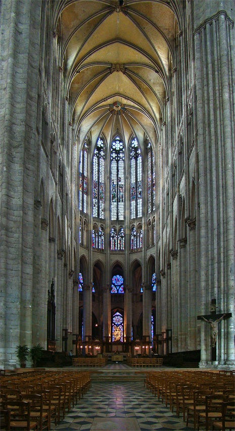 LEFT TO RIGHT: Stained glass, gargoyles, and a rib vault.