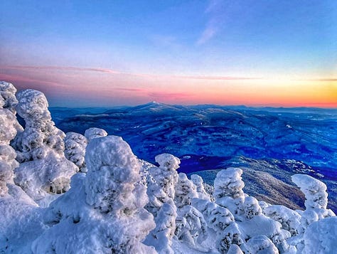 From the tops of Mt. Mansfield, Mt. Abraham and Camel's Hump.