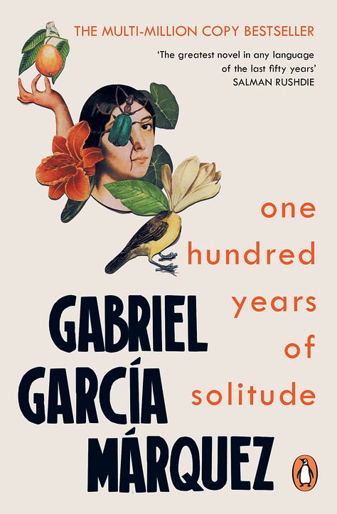 Covers of books mentioned in the post titled 'From Macondo to Metadata'. These are: 'One hundred Years of Solitude' by Gabriel García Márquez, 'Life and Words' by Veena Das, 'Land of Open Graves' by Jason De León, 'The Chrysanthemum and the Sword' by Ruth Benedict, 'Forest of Symbols' by Victor Turner, and 'The Mushroom at the End of the World' by Anna Tsing.