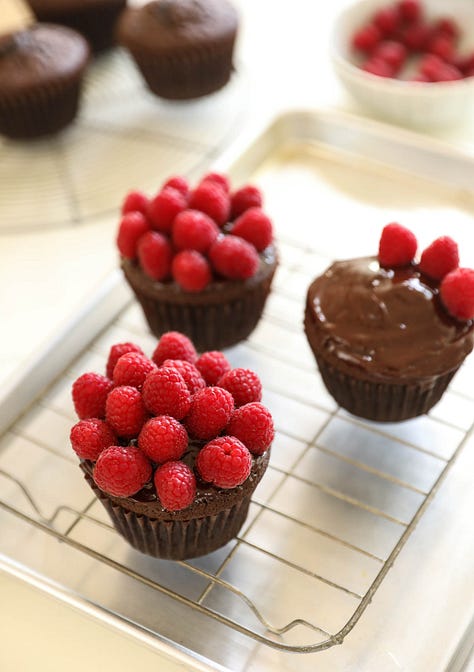 Making a chocolate raspberry cupcake