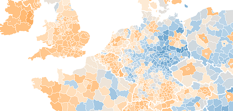 Three maps showing the same data at coarser and coarser levels of granularity.