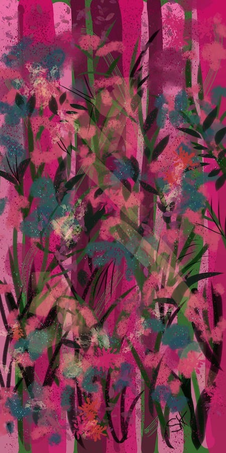 Three similar rosy florals by Sherry Killam Arts