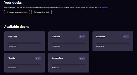 Kaards German decks and custom flashcard list