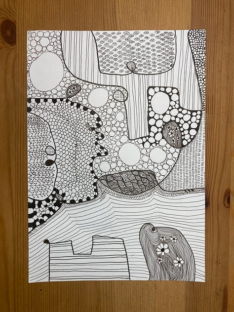 A series of nine drawings in black. Various patterns and marks. 