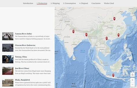 Stills from ArcGIS StoryMap: Mapping the Environmental Effects of Fast Fashion