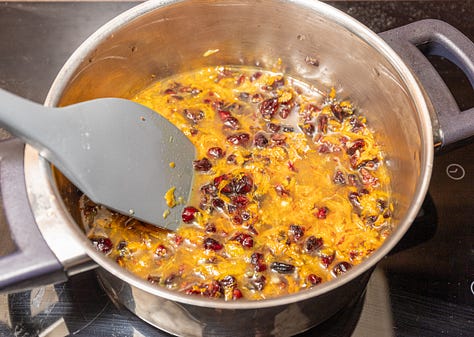 Making orange cranberry jam