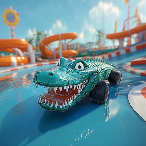 Captain, crocodile, demon racing game prompts in Midjourney